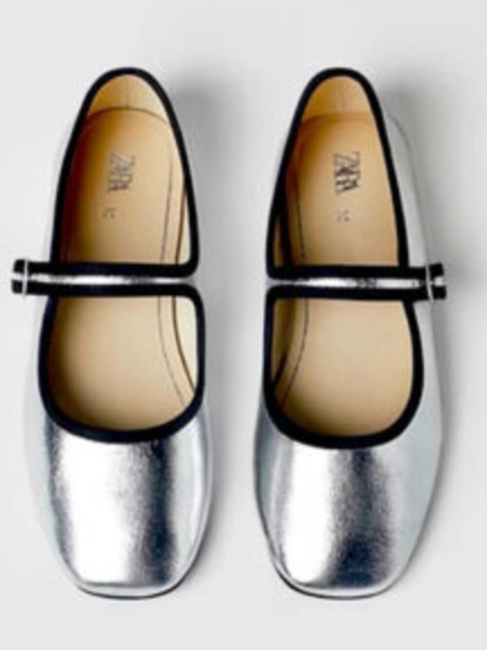 Zara Girls Metallic Silver Ballet Flats Size 1.5-2 NWOT